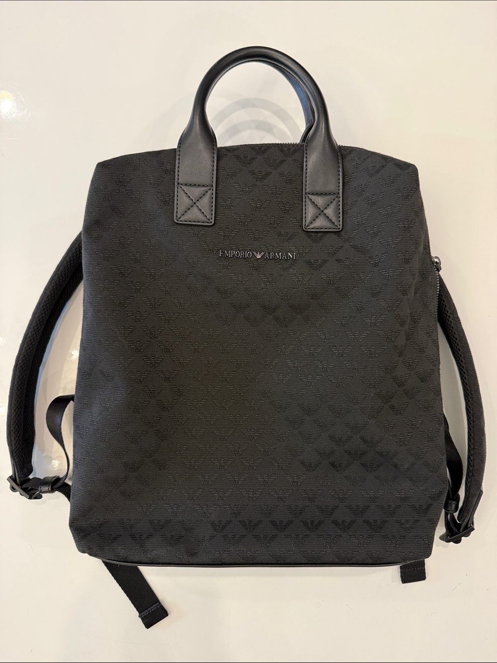 Emporio Armani Black Quilted Logo Backpack Tote